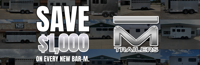 Bar-M trailer sale in Oklahoma City OK. Save $1,000 on every new Bar-M horse and livestock trailer at National Trailer Source.